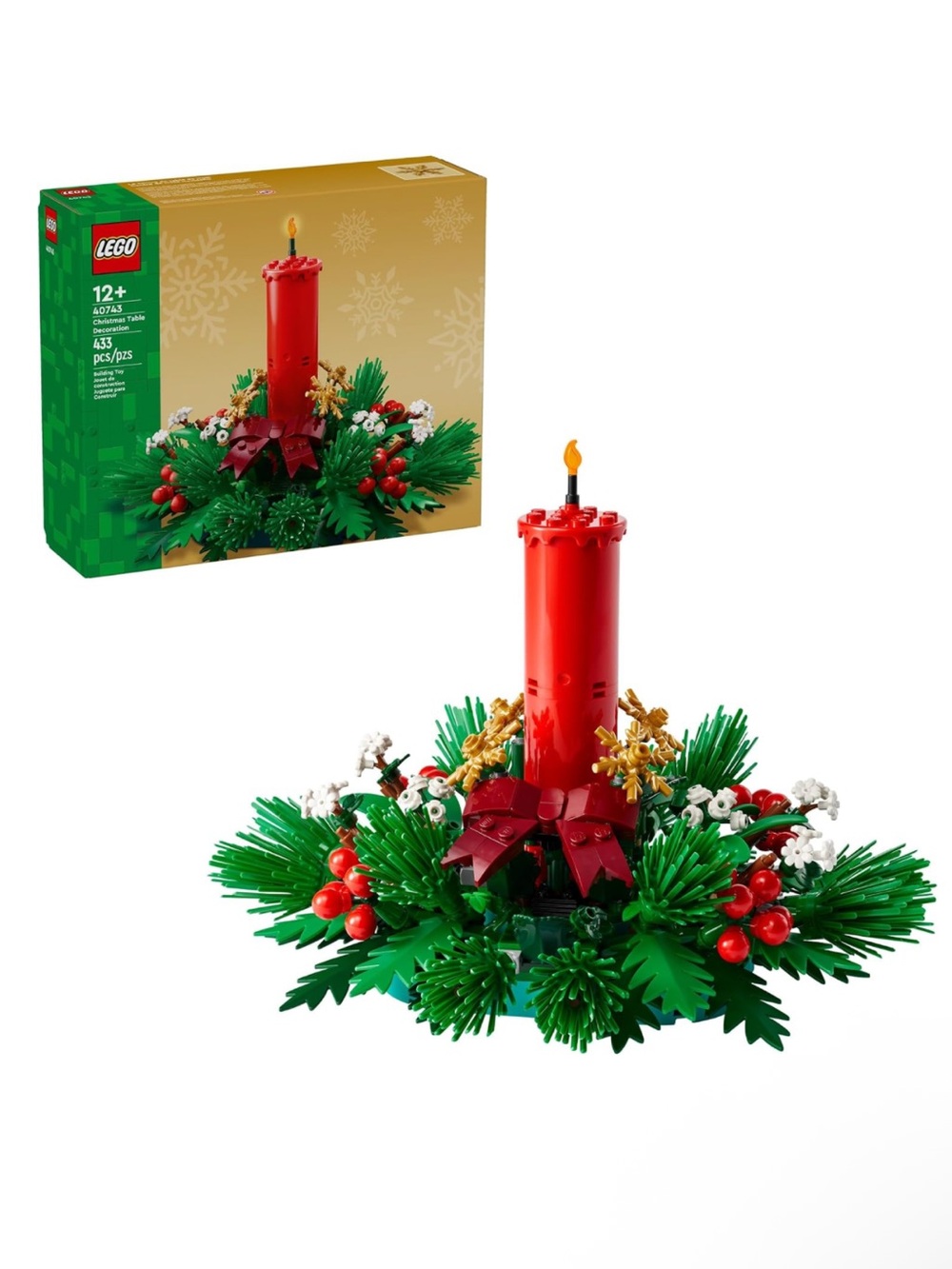 LEGO Christmas Table Red Candle Decoration with Stars Foliage & Berries # 40743